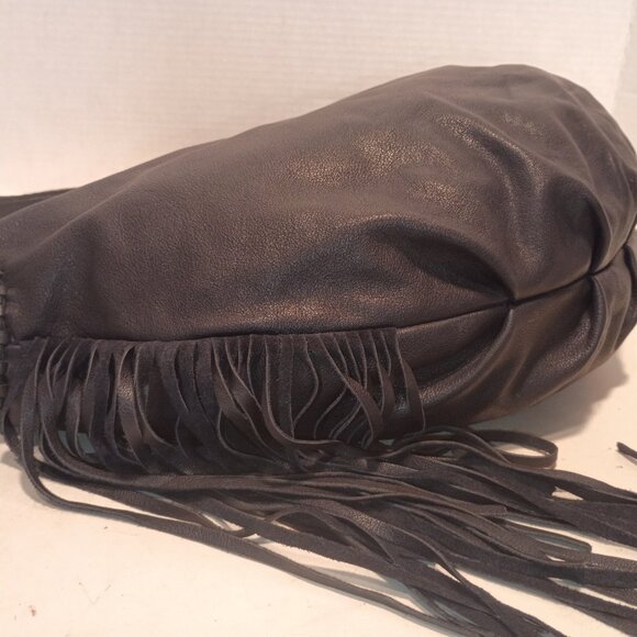 PATRICIA NASH "Vincenzo" Dark Navy Leather Super Slouchy Big Hobo Bag w Fringe - Picture 11 of 15